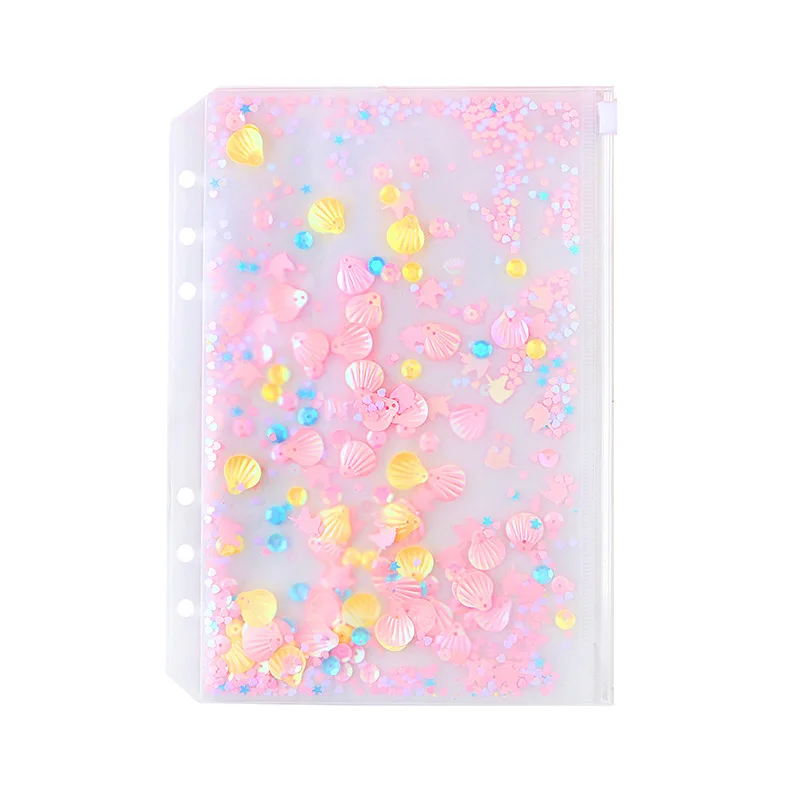 A5 A6 Kawaii's pink shell блестки прозрачный ПВХ свободный лист файл сумка офисные
