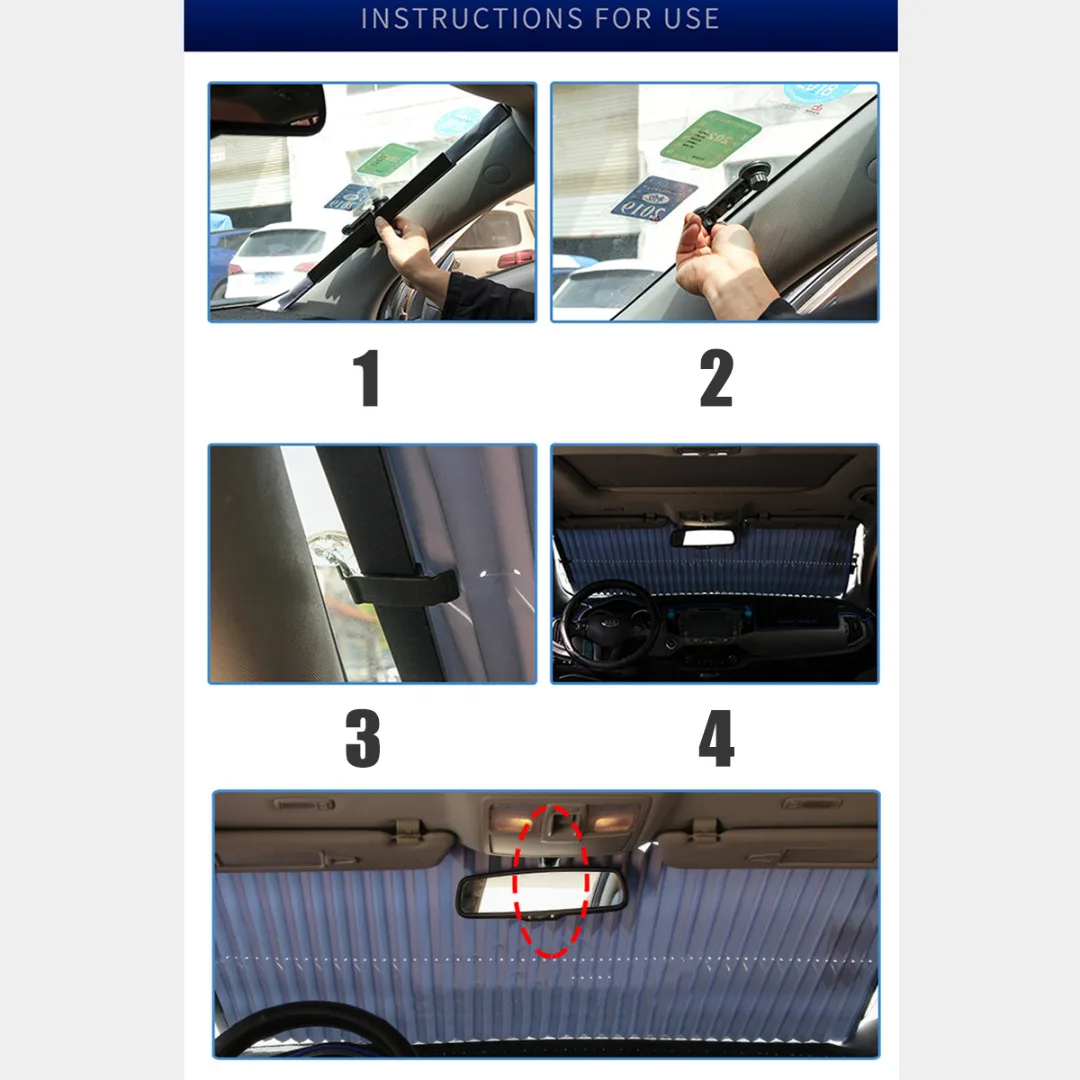 Car Retractable Curtain With UV Protection Front Windshield Visor Auto Shade New