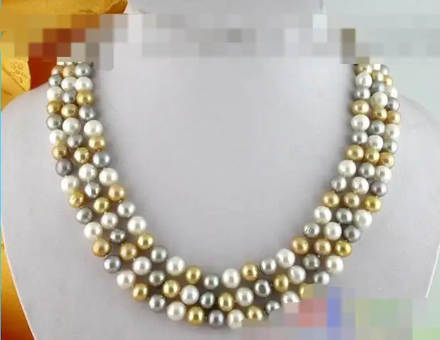 

FREE SHIPPING>>>@@ > 3765 3row white gray round champagne FW pearl necklace