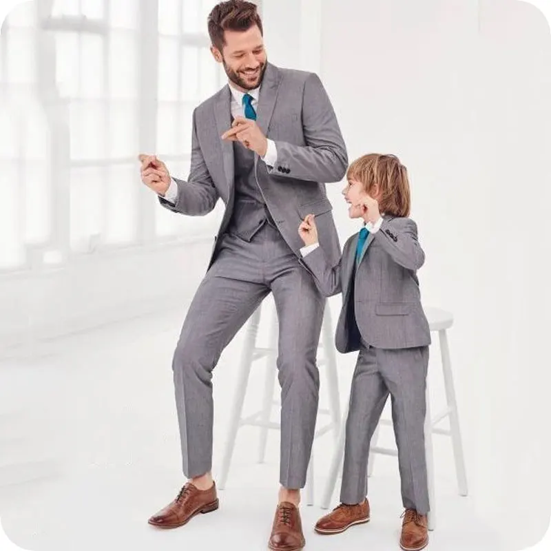 Grey-Father-And-Son-Suits-Fashion-Family-Matching-Suit-Formal-Tuxedo-Groom-Wedding-Suits-For-Men