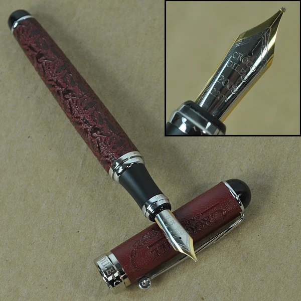 CROCODILE 168 WINE AND SILVER CROCODILE SKIN FOUNTAIN PEN M NIBin Fountain Pens from Office