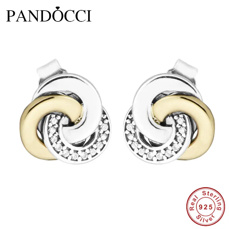 

2017 Spring 925 Sterling-Silver-Jewelry Interlinked Circle Stud Earrings for Women Clear CZ Earring Free Shipping