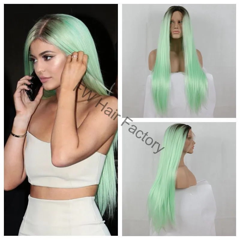 Kylie Jenner Fashion Hair Style Dark Brown Two Tone Ombre Mint