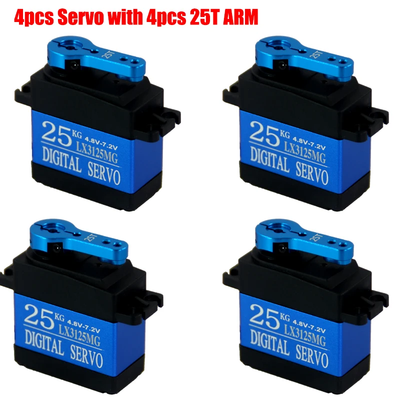

Free shipping 4PCS Metal Gear Rc Servo 25kg Waterproof Large torque HV 7.2V full metal gear digital servo For RC Car Traxxas