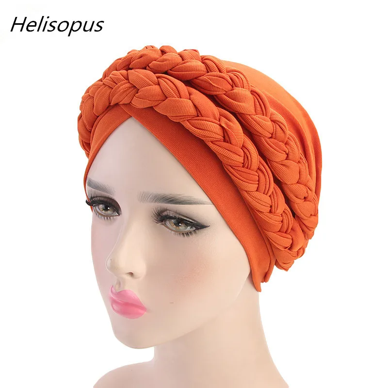 2018 Fashion Women Muslim Scarf Ties Braid Turban Head Wraps Cap Women
