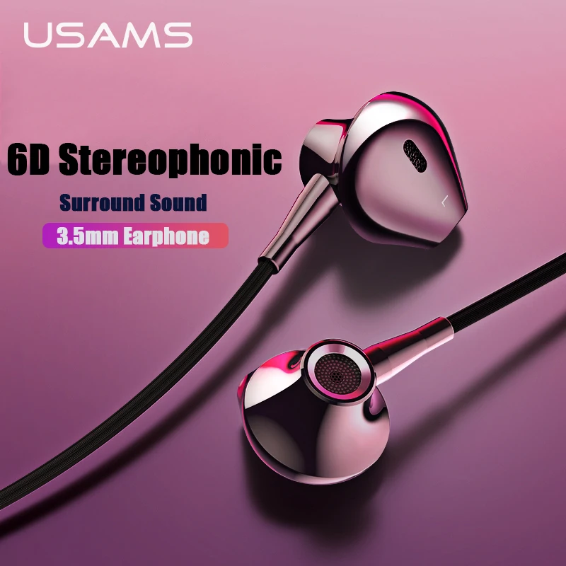 

USAMS 3.5mm In-ear Earphone Hifi Wired headset with Microphone 6D Stereophonic inear Earphone for iPhone Samsung xiaomi LG Oppo