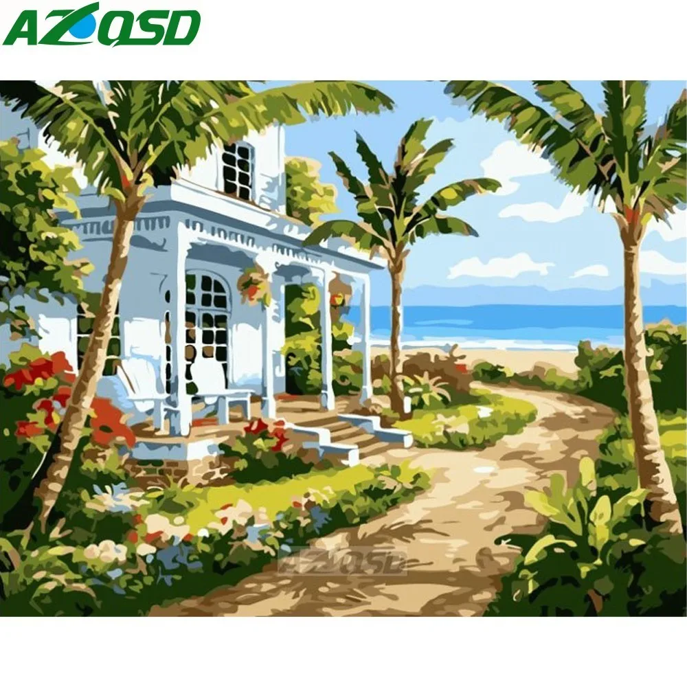 

AZQSD Painting By Numbers 40x50cm Frameless Seaside Villa Oil Painting Picture By numbers On Canvas Home Decor szyh411