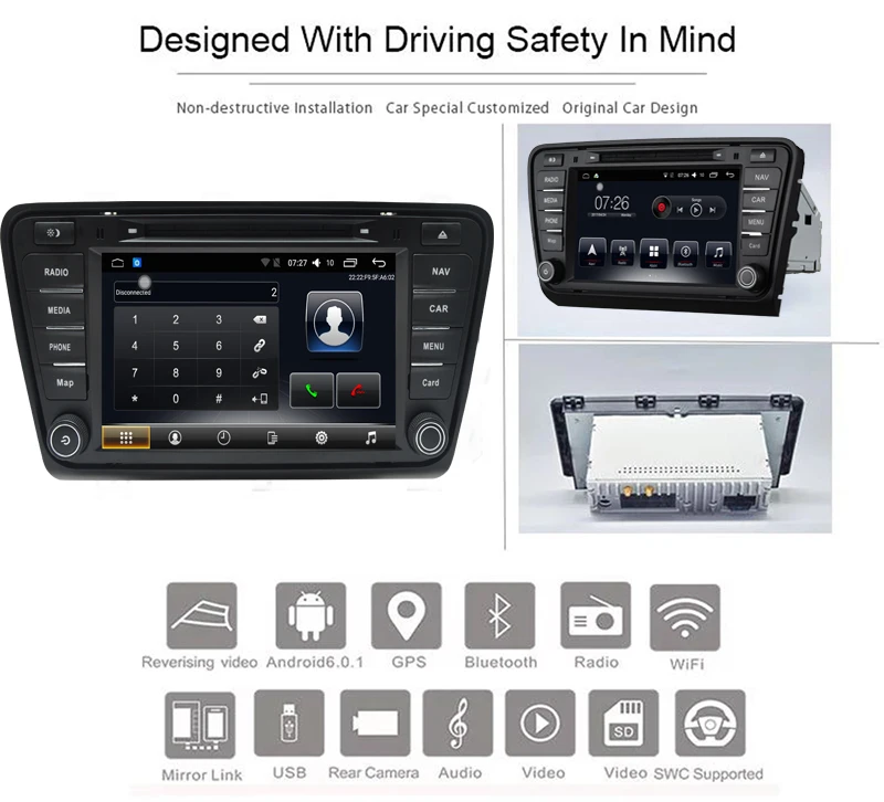 Sale Car Multimedia Player Android 7.1 8 inch car dvd 2 din car radio with navigation For Skoda Octavia A7 2013-2014 3