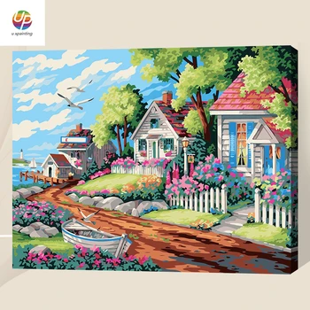 

Seaside Flower Cabin Inn Vila DIY Painting By Numbers Kits Drawing Painting By Numbers Unique Christmas Gift For Children Deal