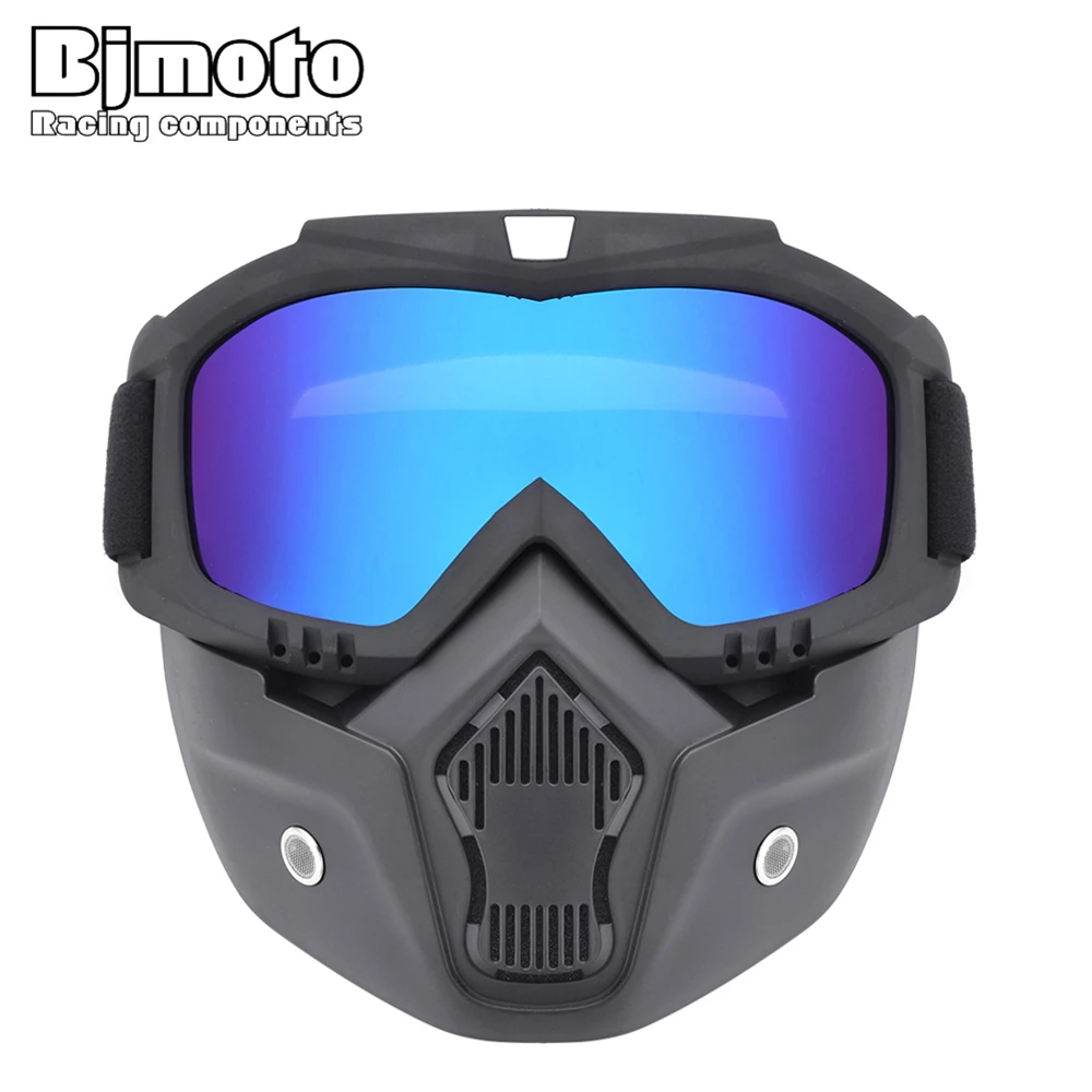 

Bjmoto Motorcycle Flexible Motorbike Eyewear Glasses Goggles Nose Full Face Mask offroad Detachable Modular Filter Goggles glass
