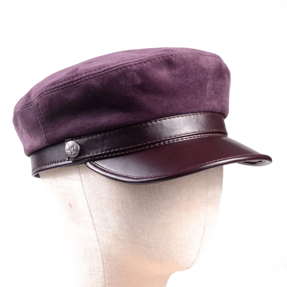 

New Women's Men's Real Suede leather Flat Cap Beret Newsboy Army/Navy Cap/Hat