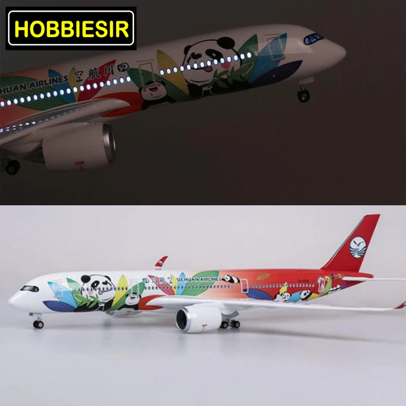 

47CM 1/142 Airbus A350 Sichuan Panda Airline plane model resin airframe W landing gear & light airplane toys fixed-wing aircraft