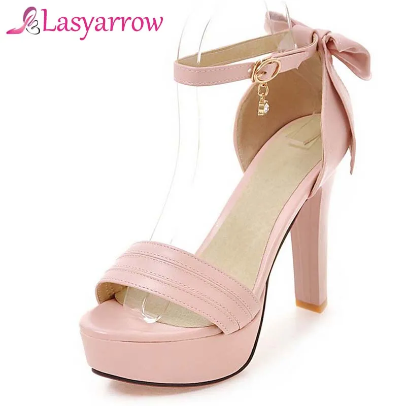 

Lasyarrow Brand Shoes Woman Sandalias Mujer 2018 Summer Thick High Heels Open Toe Platform Shoes Elegant Bow Tie Party Shoes