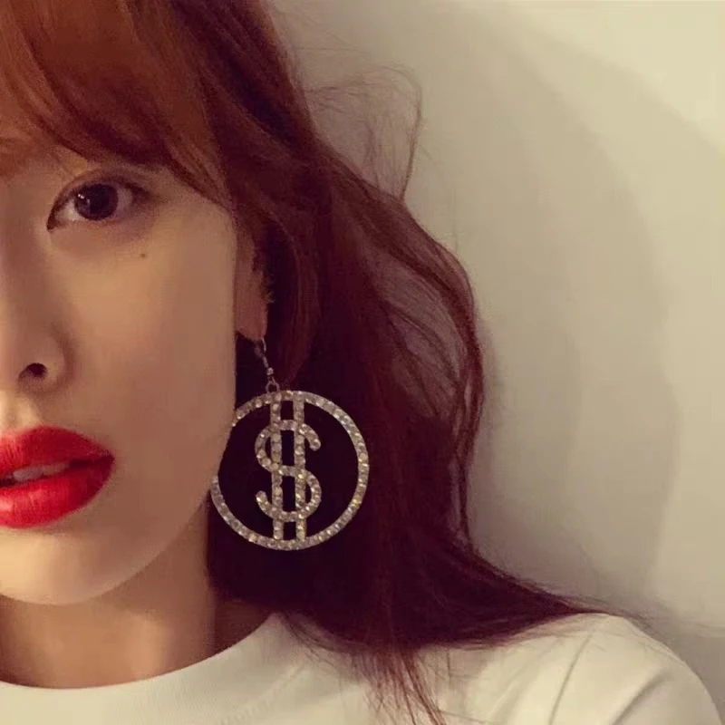 

Lalynnlys Unique Design US Dollar Money $ Drop Earrings For Women Round Heart Love Earrings for Women Trendy Jewelry Gifts E6295