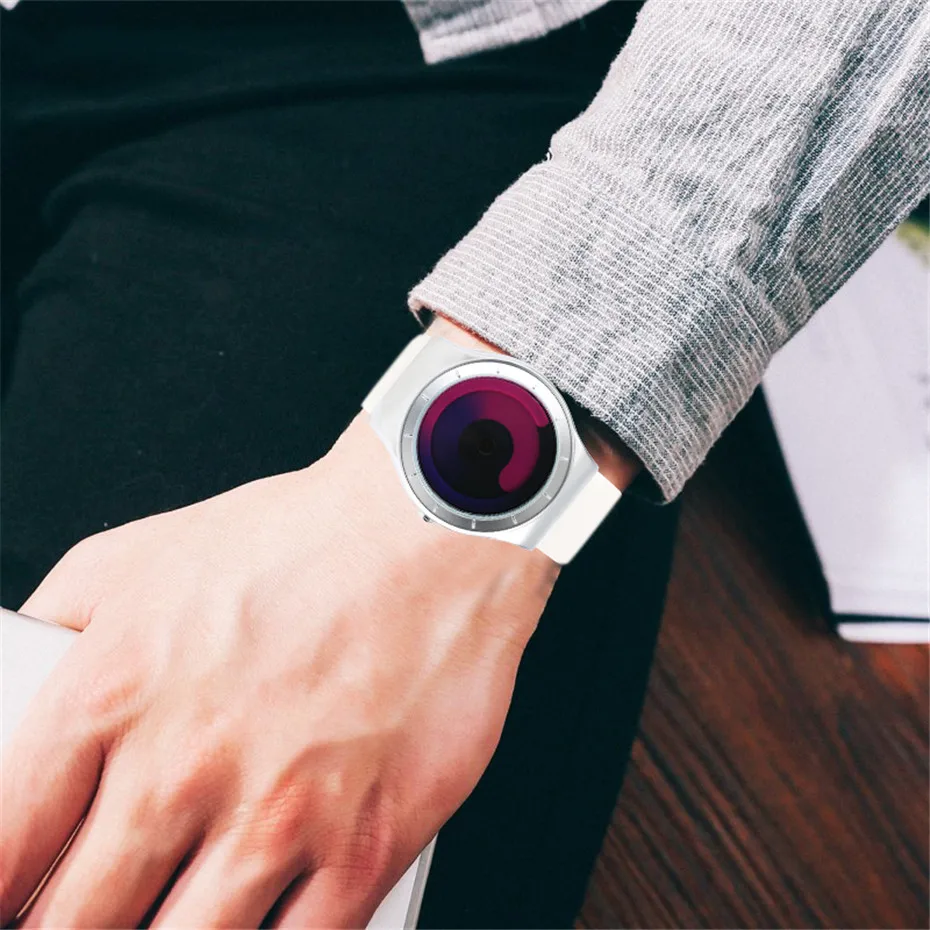 Fashion Mens Watch Leather Analog Quartz Sport Wristwatch Creative Cool Blue Ocean Steel Clock Relogio Masculino Spiral Turntable Swirl Hour Clock Female (70)