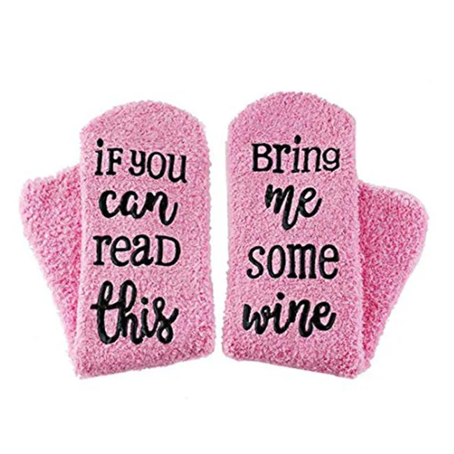 Забавные носки для мужчин и женщин теплые носки с принтом слов, если вы можете прочесть это, Bring Me Wine, хлопковые повседневные носки унисекс, носки для влюбленных - Цвет: Pink 2