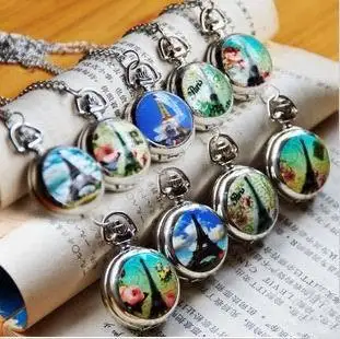 Free shipping (9pcs/lot)Quartz Mens Women Silver Necklace Eiffel Tower Pocket Watch Best Gift | Наручные часы