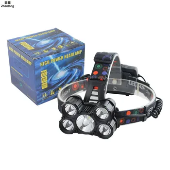 

T6+XPE LED Head Lamp 50W Zoomable Headlamp 5leds Headlight Tube Torch LED Flashlight+Car Charger+18650 Batteries High-lights