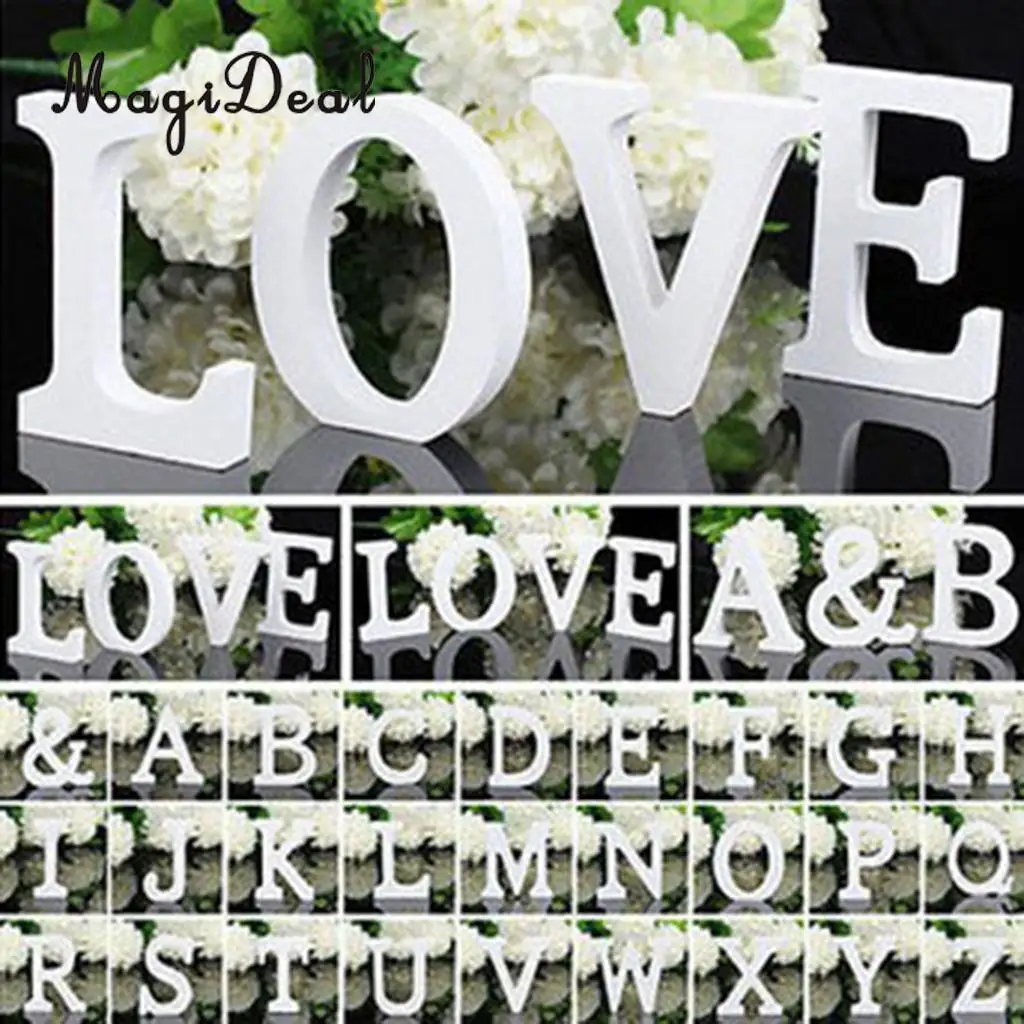 Wooden Alphabet DIY Block Words Sign Hanging Decor Letter for Home Bedroom Office Wedding Party Decor White