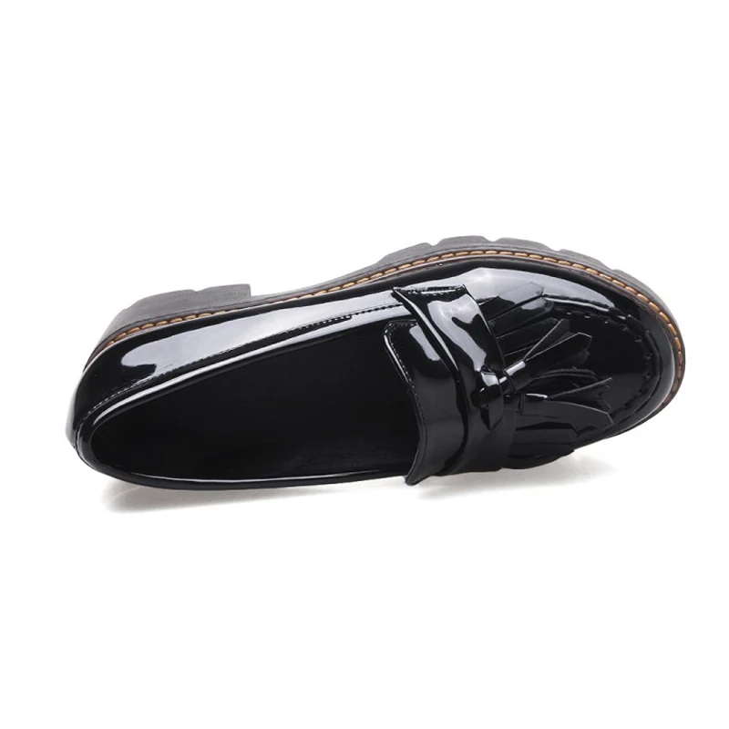 Loafers Handmade Patent Leather Ladies Oxfords Shoes Full season Casual Women Pumps Tassel Black Oxford Shoes For Women Size 43 (7)