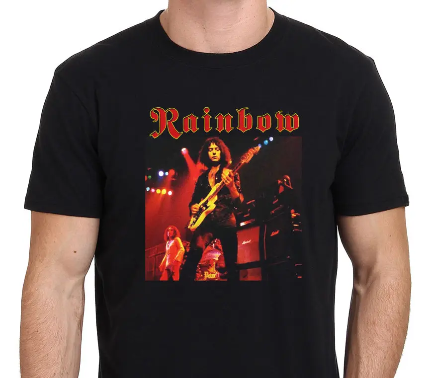 Old Vintage Rainbow Ritchie Blackmore RISING❶ T-Shirt Tee Black Size S-to-XXL High Quality Casual Printing Selling | Мужская