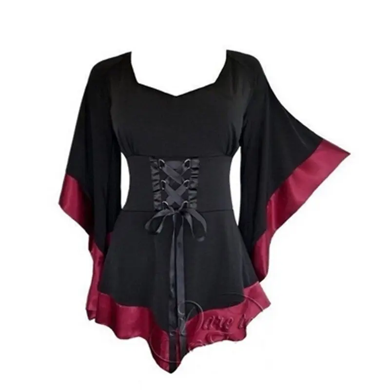 Женские топы, туника, длинная готическая одежда в стиле панк, хип-хоп, женская блузка, новинка, большие размеры, черный костюм - Цвет: Wine Red