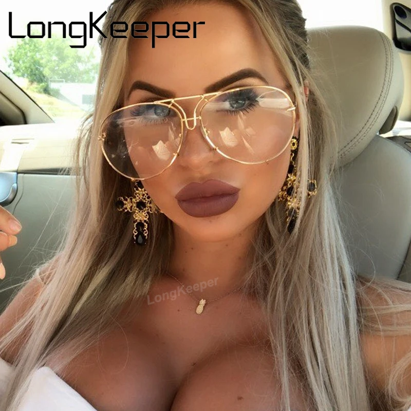 

LongKeeper New Rimless Round Big Glasses Women Brand Designer Fashion Alloy Frame Vintage Oversized Clear Gradient Eyewear