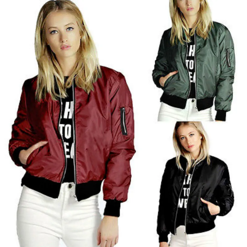 

Autumn Apparel cool basic bomber jacket Women Army Green coat zipper biker outwear