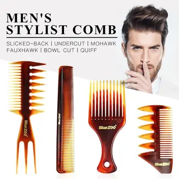 

4Pcs Men Vintage Hair Comb Set Heat-Resistant Anti-Static Detangling Oil Back Aircrafts Head Barber Hairdressing Styling Tools
