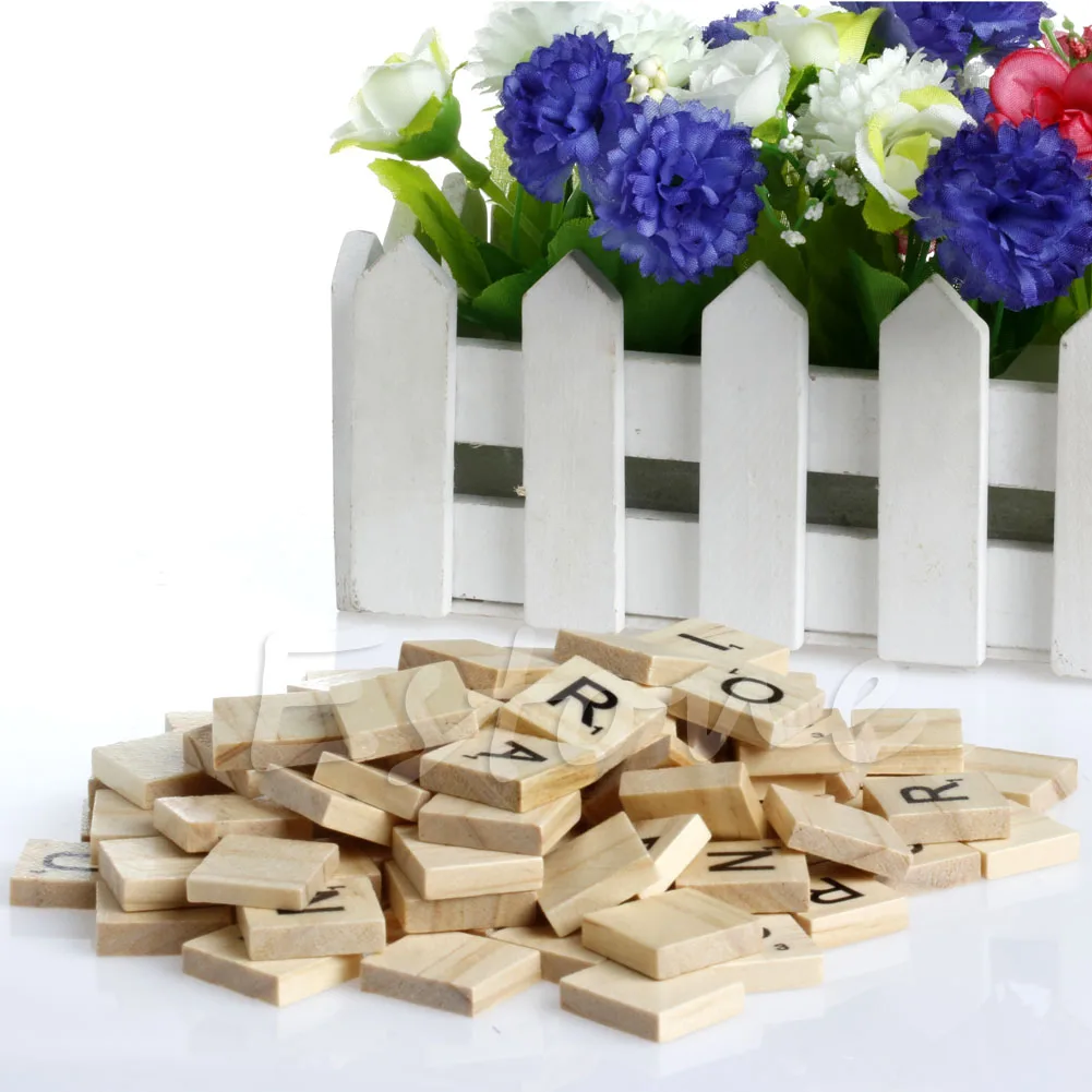 

100x Wooden Scrabble Tiles Black Alphabet Letters Craft Wood Board Game