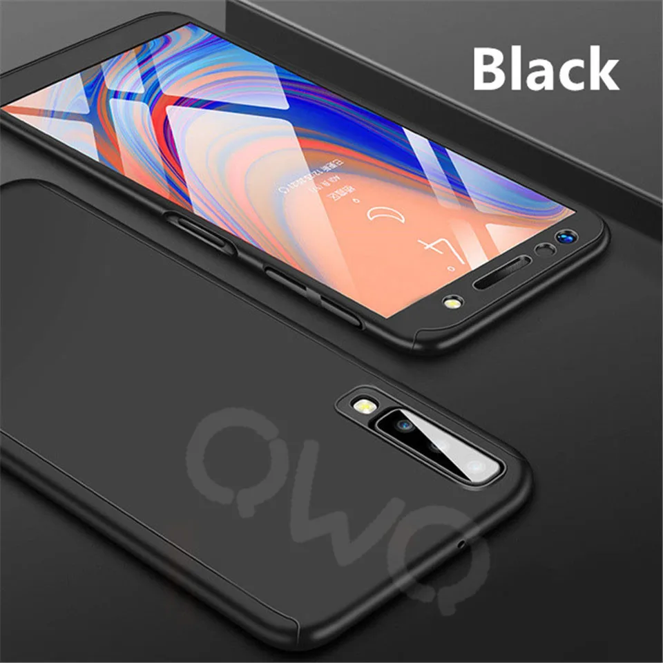 360 Защитный чехол для телефона для samsung Galaxy A7 J4 J6 J8 A6 A8 плюс A9 матовый чехол-крышка для A5 A7 J5 J7 роскошный чехол s - Цвет: Черный