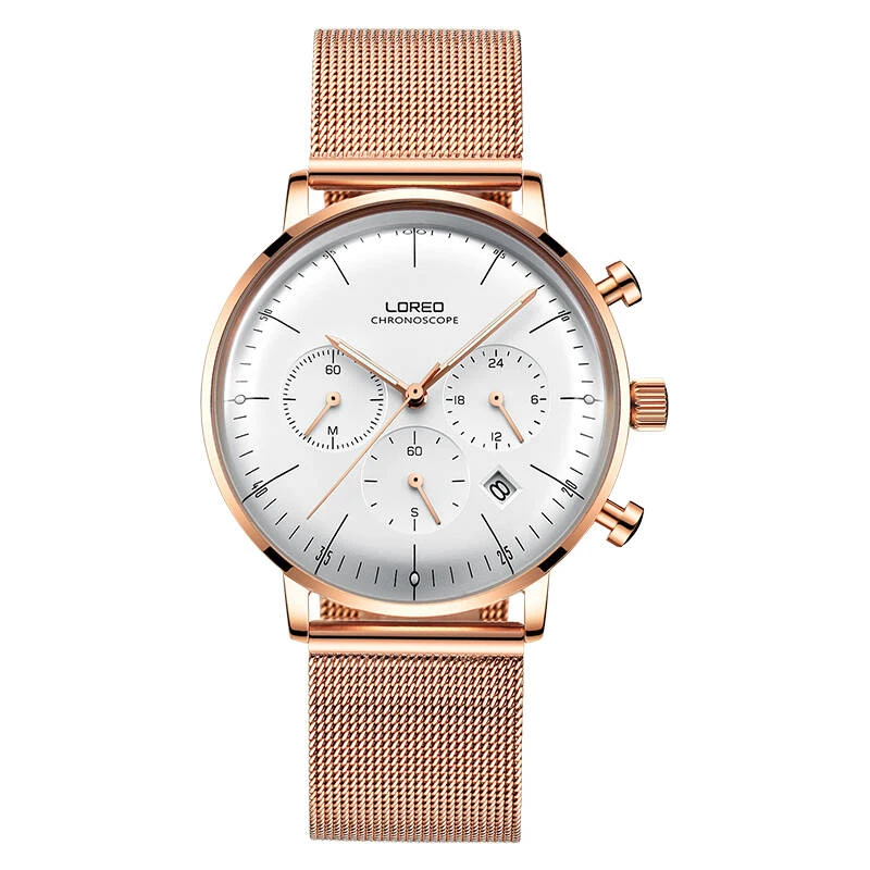

LOREO 6112 Germany Bauhaus watches rose gold Multifunction Calendar Chronograph sapphier fashion cheap business watch