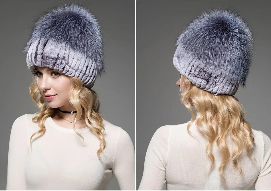 Fashion Womens Fur Beanies Real Rex Rabbit Fur Hats with Stripe Design Hat Ladies Winter Warm Rex Rabbit Fur Caps (14)