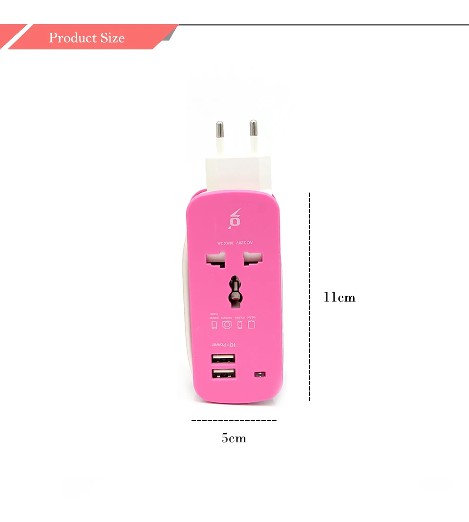 Colorful All in One Universal International Plug Adapter 2 USB Port World Travel Power Charger Adapter Extension Socket (2)