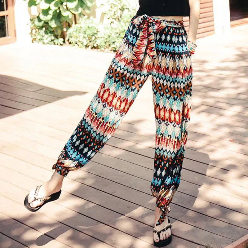 

Women beach pants thin 2019 new spring and summer fashion loose trousers female bloomers teenager girls pants Bohemian style N05