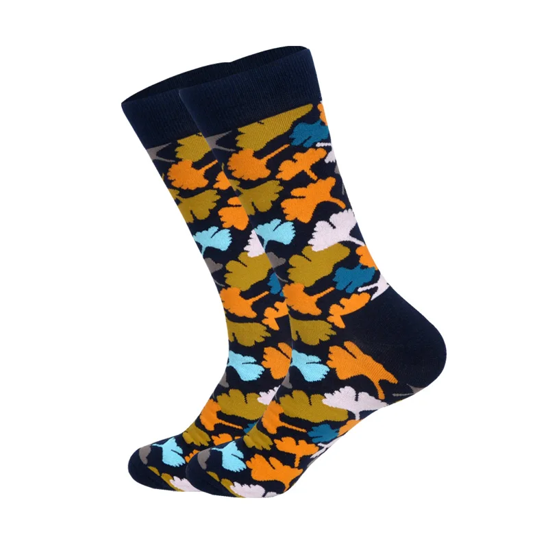 Хлопковые мужские носки в полоску с цветочным рисунком, дезодорант, уличный стиль, хип-хоп, 11 цветов, подарки для мужчин, счастливые носки - Цвет: Flower B