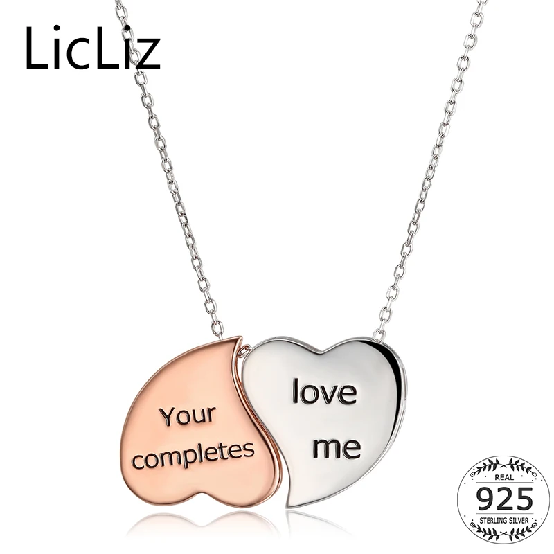 LicLiz ожерелье с двойным сердцем для женщин 925 серебряное ожерелье с подвеской в виде сердца ожерелье для девушек с буквенным принтом Чокер-цепочки воротник LN0229