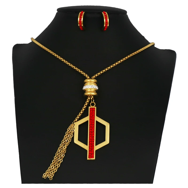 

pz stainless steel jewelry sets for women nigerian african wedding fashion Austrian crystal gold color necklace earrings sets