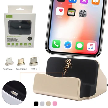 

3 in 1 Type-C / Micro USB / IOS Magnetic Adsorb Charging Dock Station Desktop Magnet Charger Stand Cradle For iPhone Samsung HTC