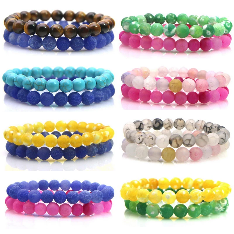 

2pcs/set Natural Stone Mixing 8MM Beads Bracelet Men Bracelets & Bangles Jewelry Men pulseras Fitness Bracelet Femme