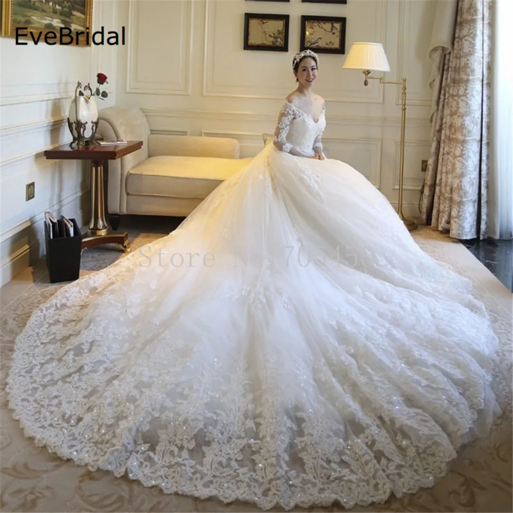 Lussuoso Abito Da Sposa In Tulle Scollo A V Tre Quarti di Manica Applique  Piano lunghezza Cappella Treno Abito Da Sposa|bridal gown|luxurious  weddingluxury wedding dresses - AliExpress