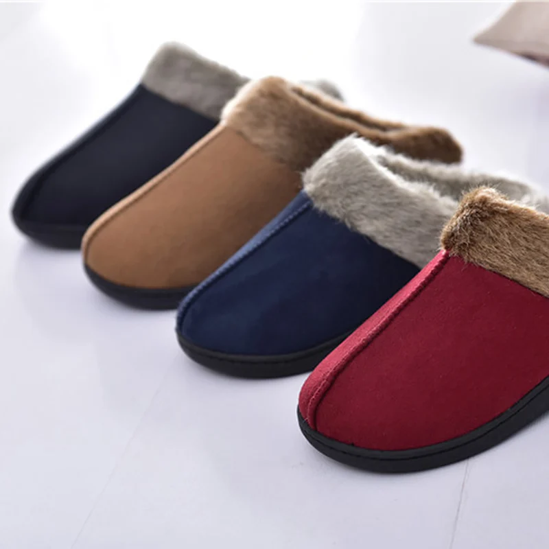 

Non slip Winter slippers men Velvet Short plush House shoes for male Comfortable Indoor warm Light weight men Fur slippers