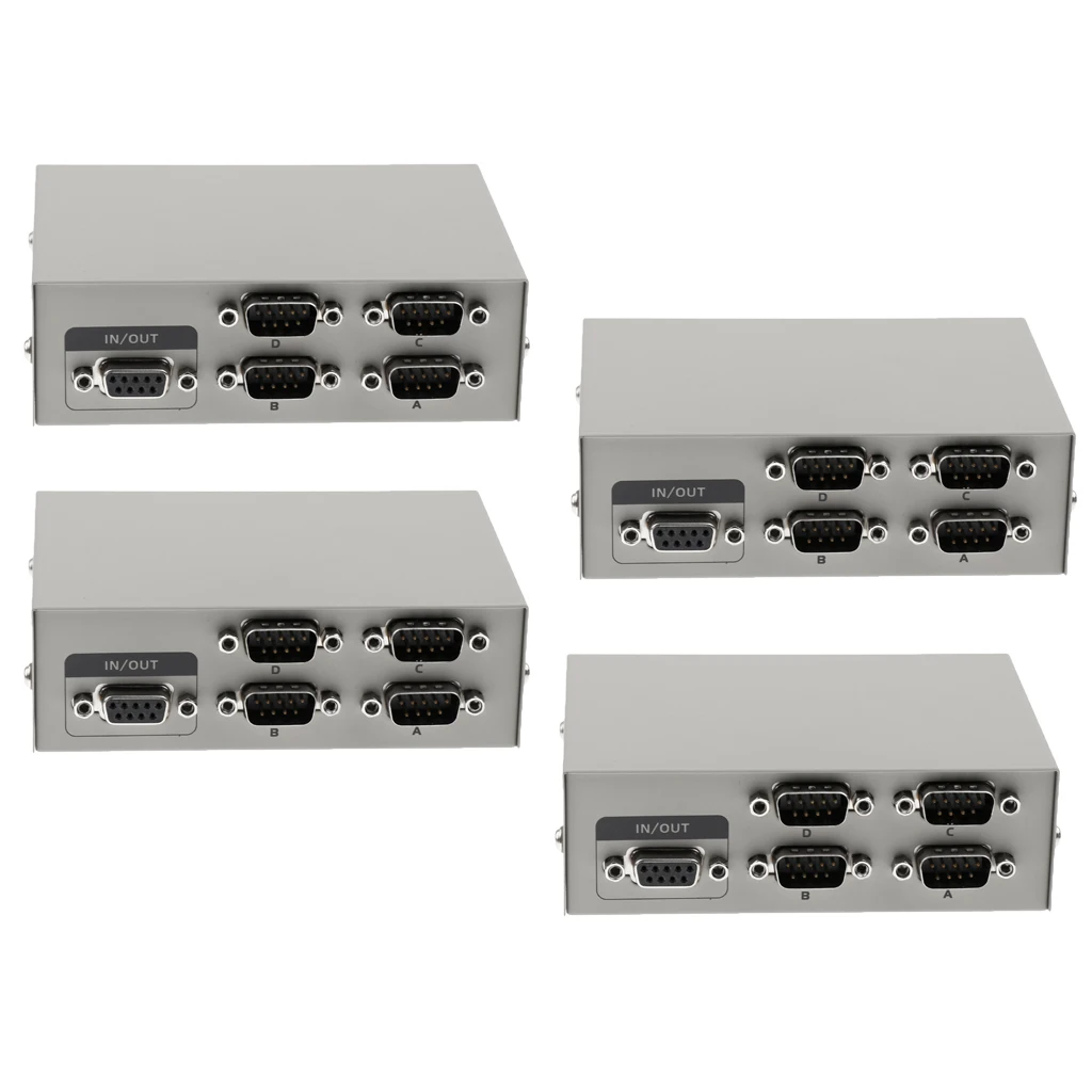 4xPrinter DB9 Pin Serial RS232 Switch Box Manual 4Port Data Sharing Switcher