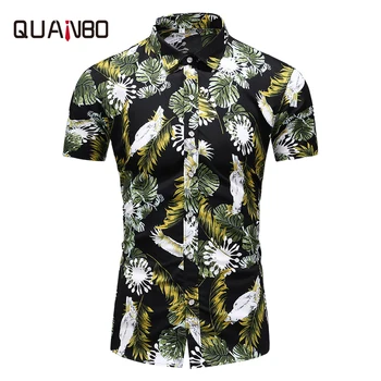 

QUANBO New Arrival Summer Mens Hawaiian Shirt 2019 Men Casual Camisa Masculina Printed 23 Colors Beach Shirts Short Sleeve Cloth
