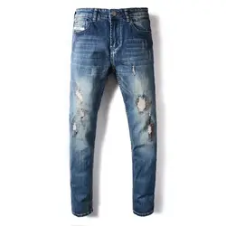 2018 модные классические мужские джинсы больших размеров 29-40 узкие джинсы мужские эластичные материал стрейч ткань синий цвет DSEL рваные