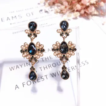 

MENGJIQIAO 2018 New Party Jewelry Vintage Crystal Flower Dangle Pendientes Mujer Moda Statement Temperament Water Drop Earrings