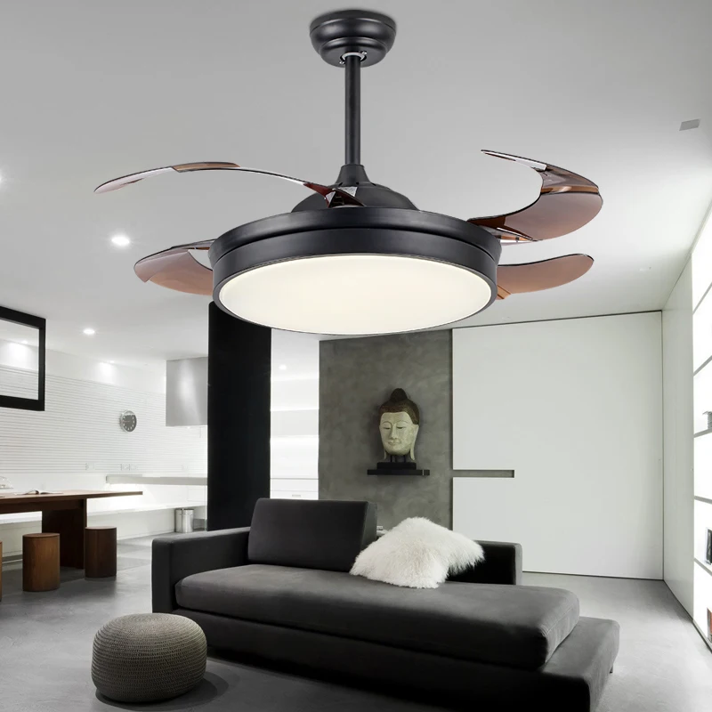 

Modern Invisible Acrylic Leaf Led Ceiling Fans White/Black Steel Led Ceiling Fan Lighting Dining Room Dimmable Ceiling Fixtures
