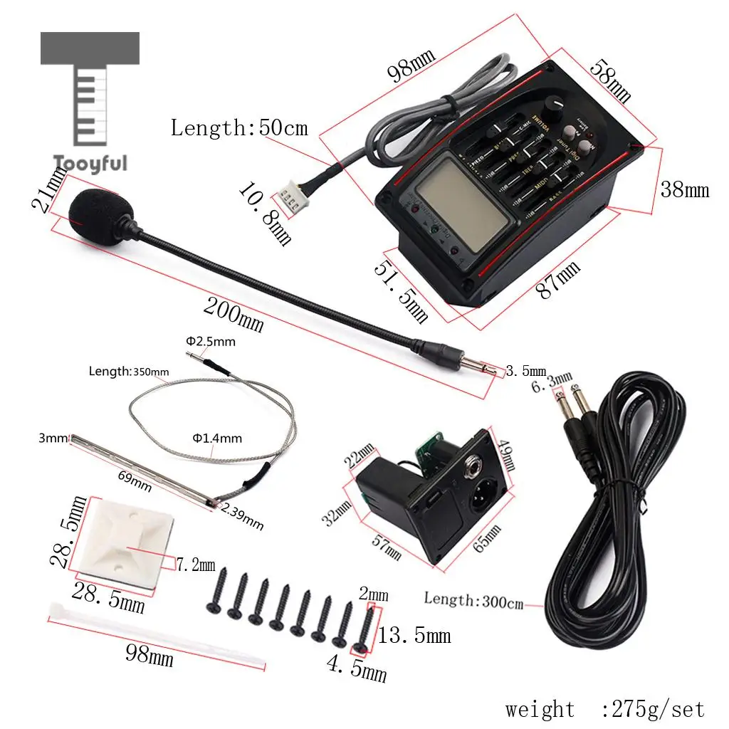 Tooyful 5-Band EQ Equalizer Preamp Pickup LCD Tuner with Microphone Set LC-5 for Acoustic/Classical Guitar Replacement Parts