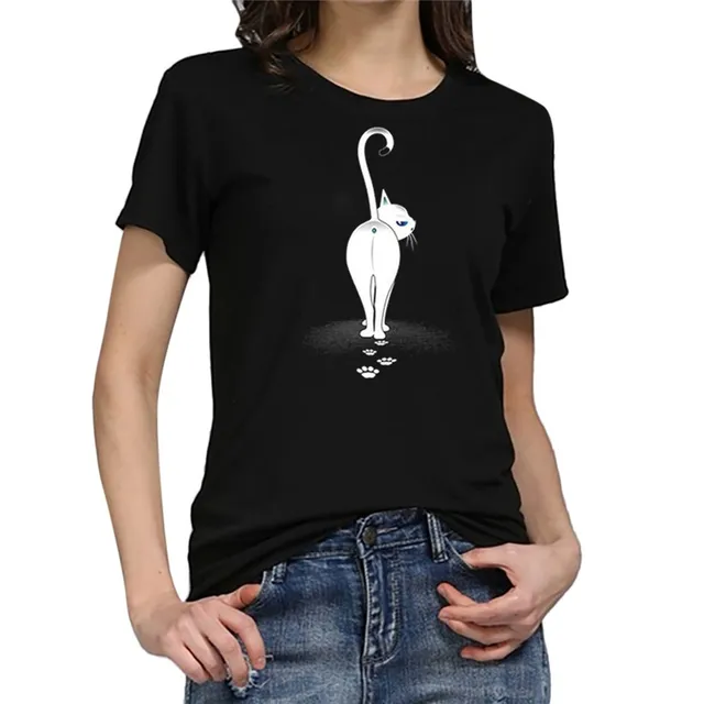 Kitty Cat Print Women Casual Short Sleeve tshirts Plus Size Woman Round Neck Tees S,M,L,XL,XXL