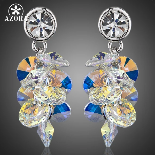AZORA Gorgeous White Gold Color Gradual Change Stellux Austrian Crystal Water Drop Drop Earrings TE0039